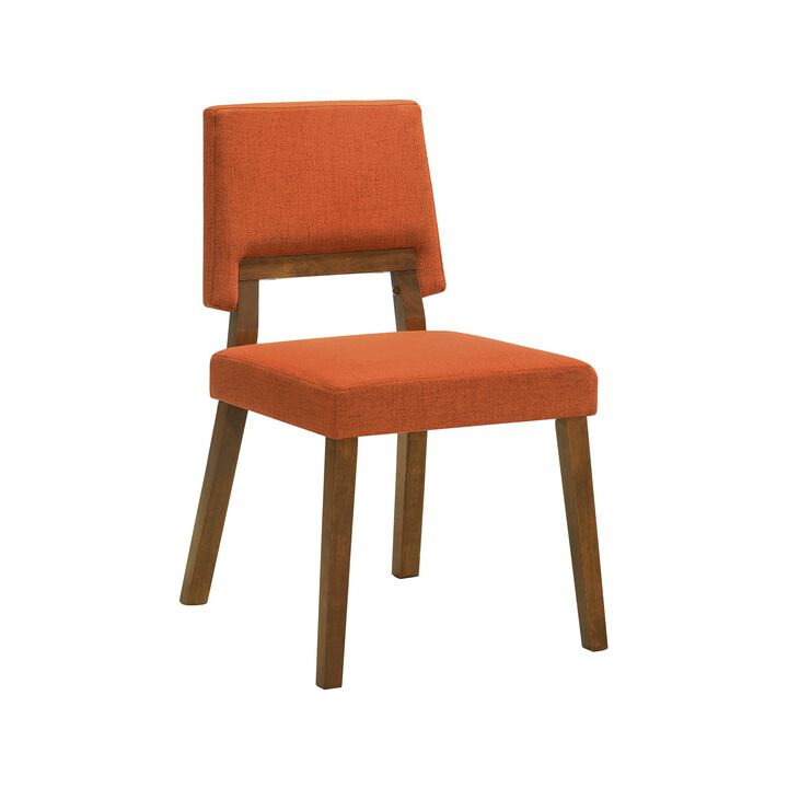 Yumi 23 Inch Dining Chair, Set of 2, Orange Fabric Seat, Walnut Brown - Benzara