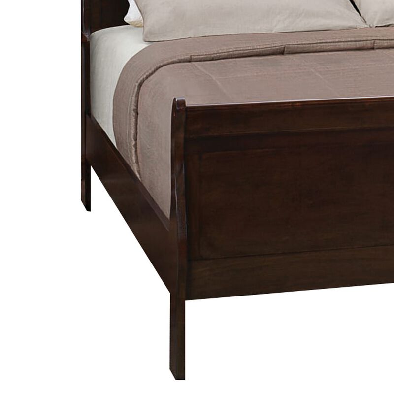 Traditional Style Wooden Queen Size Bed with Curved Headboard, Brown-Benzara