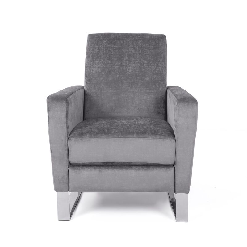 Reki Push Back Manual Recliner Chair, Stainless Steel Legs, Gray - Benzara