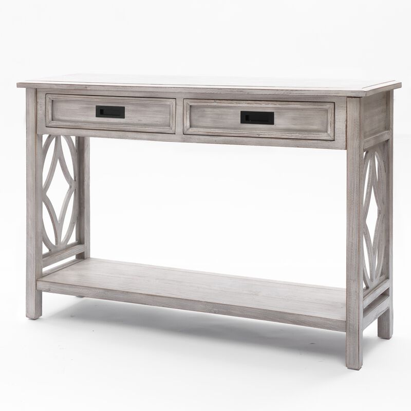 LuxenHome Gray Wood 2-Drawer 1-Shelf Console and Entry Table
