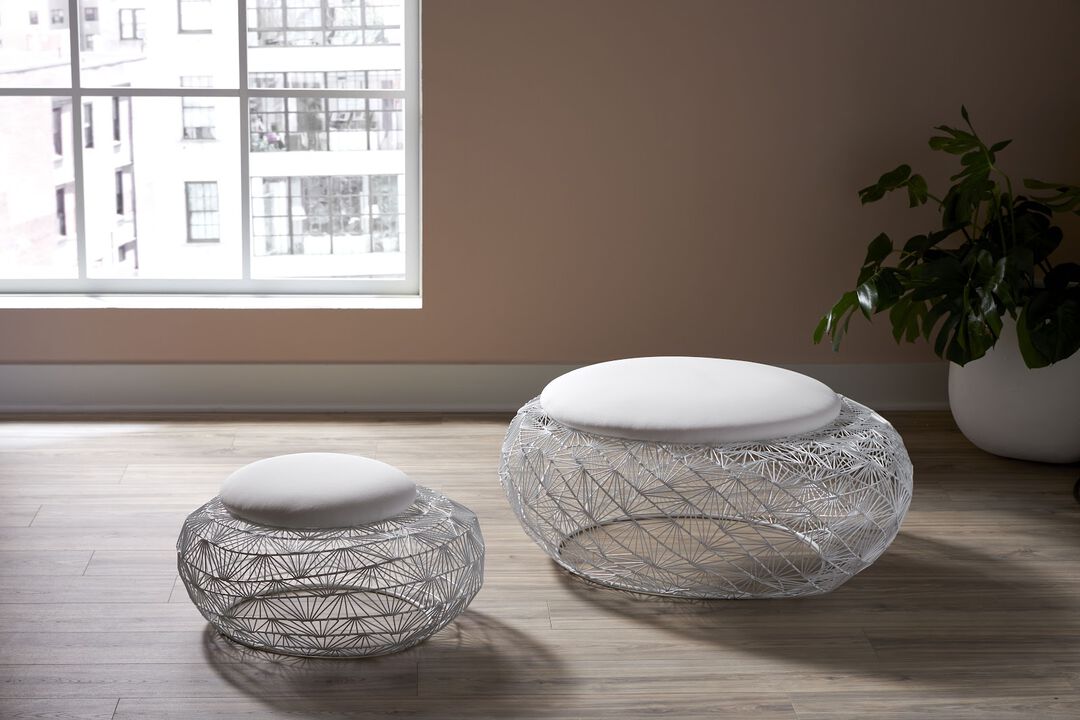 Wire Mesh Large Stone Stool with Cushion