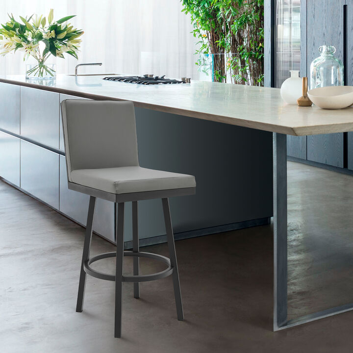 Swivel Vegan Faux Leather Cushion Counter Stool, Gray- Benzara