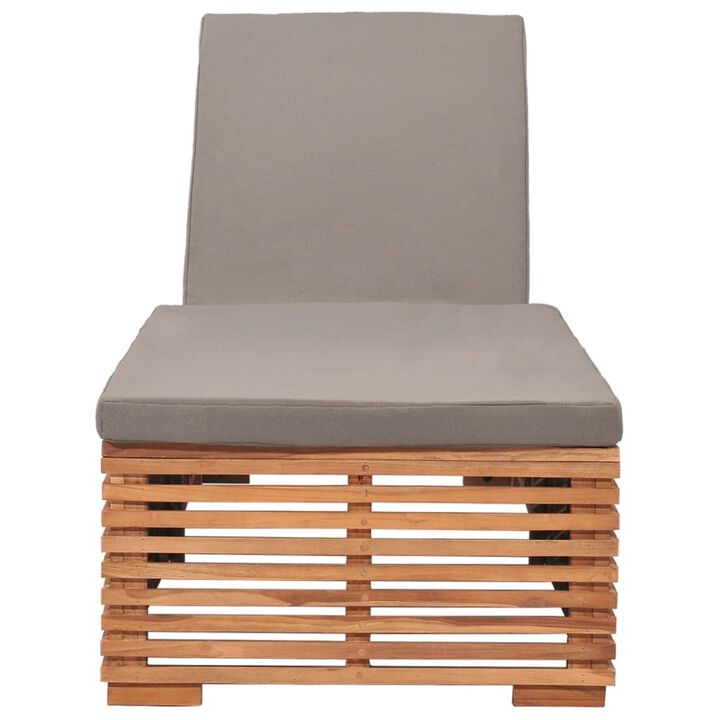 vidaXL Teak Wood Sun Lounger with Adjustable Backrest and Comfortable Dark Gray Cushion, Weather Resistant Outdoor Patio Furniture
