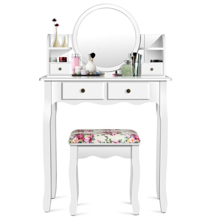 Hivvago Makeup Vanity Table Set Girls Dressing Table with Drawers Oval Mirror
