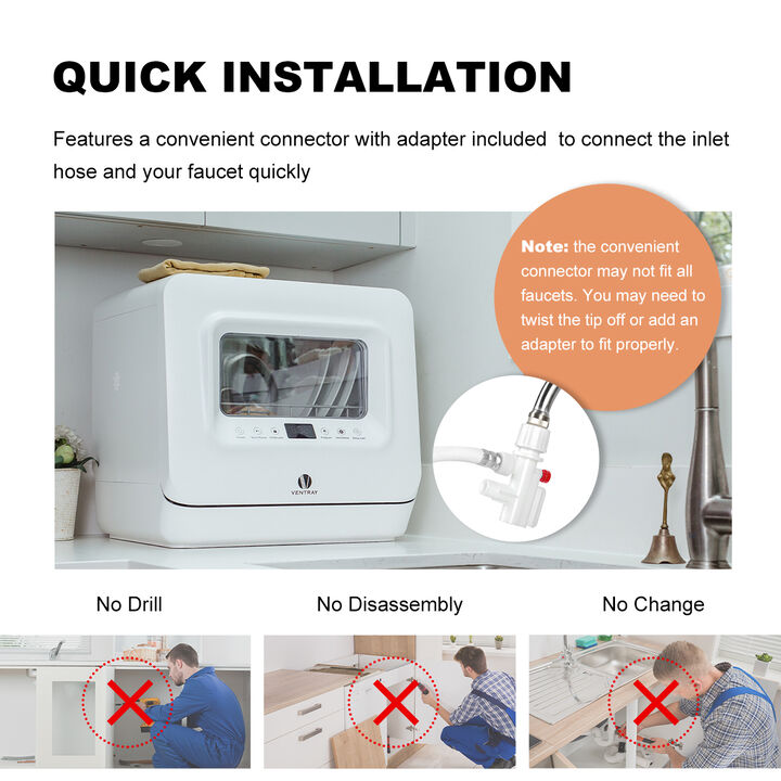 VENTRAY DW55AD Portable Countertop Dishwashers with 5 Washing Programs