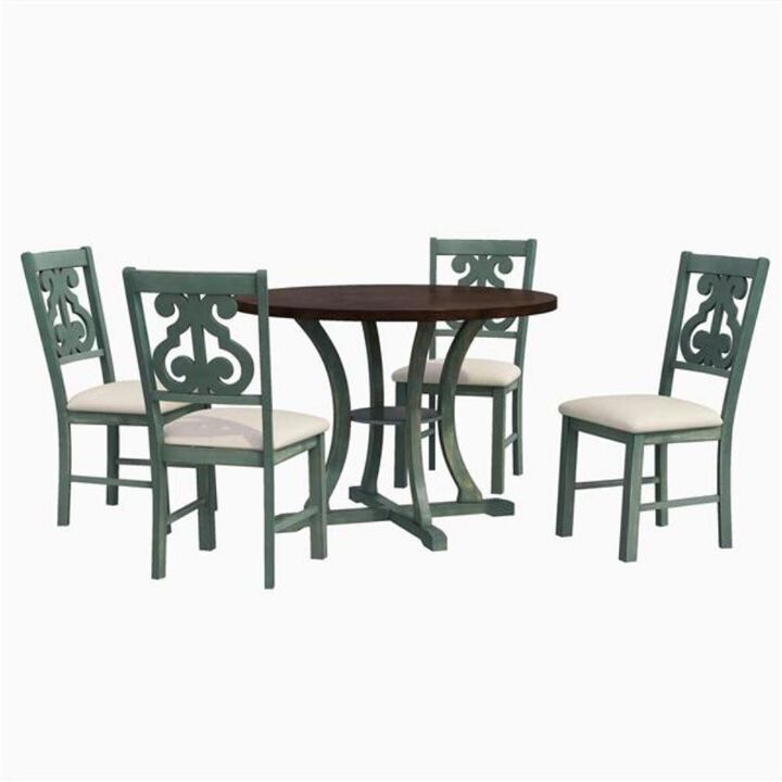 5-Piece Round Dining Table Set Special-Shaped Legs and Hollow Back Chairs for an Elegant Dining Room