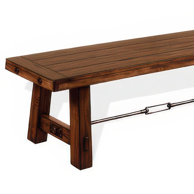 Reggie Dining Bench, Brown Mahogany Wood, Turnbuckle Accents, 64 Inch - Benzara