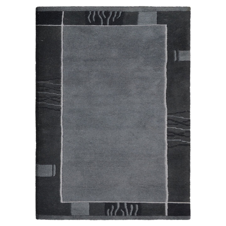Rugsotic Carpets Hand Knotted Tibbati Wool 5'7''x7'10'' Area Rug Contemporary Gray Black T00206