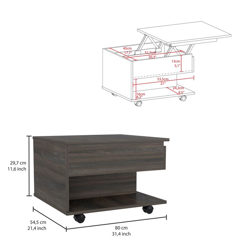 Luanda Lift Top Coffee Table, Casters, One Shelf -White