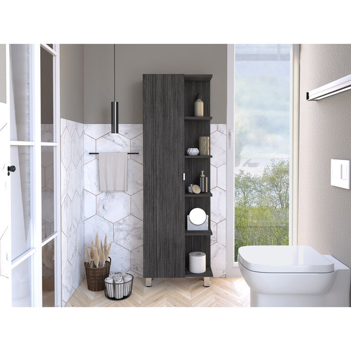 Urano Mirror Linen Cabinet, Four Interior Shelves, Five External Shelves - Smokey Oak
