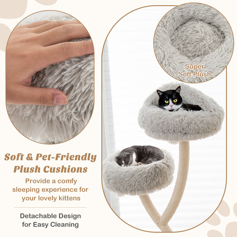 70" Tall Cat Tree 4-Layer Cat Tower with 3 Perches and Dangling Balls-Grey