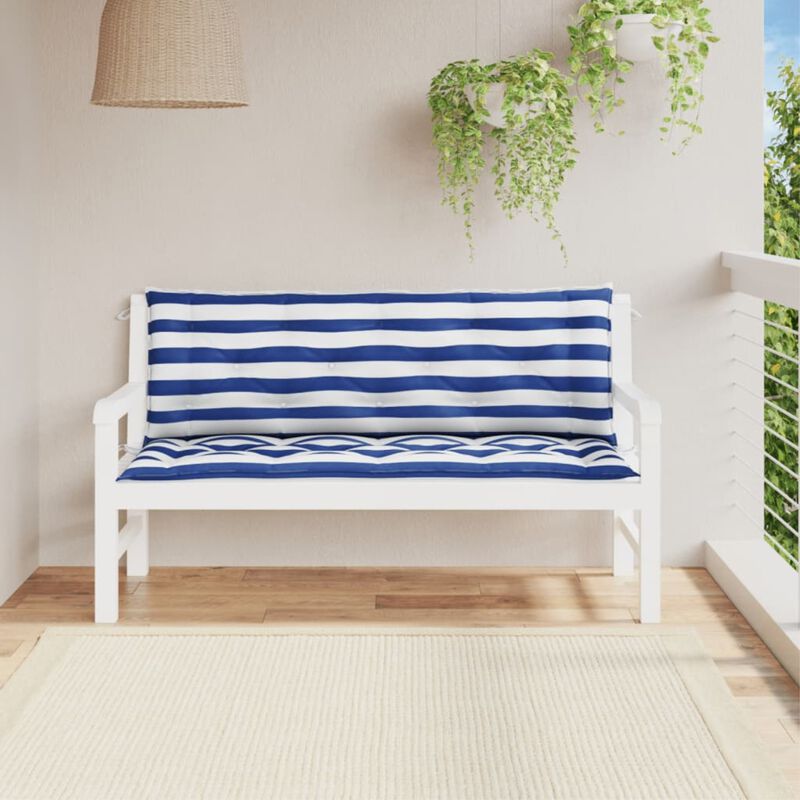 vidaXL Garden Bench Cushions 2pcs Blue&White Stripe 59.1"x19.7"x2.8" Fabric
