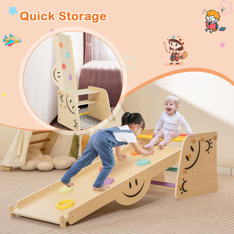 Wooden Climbing Toy Triangle Climber Set with Seesaw-Multicolor