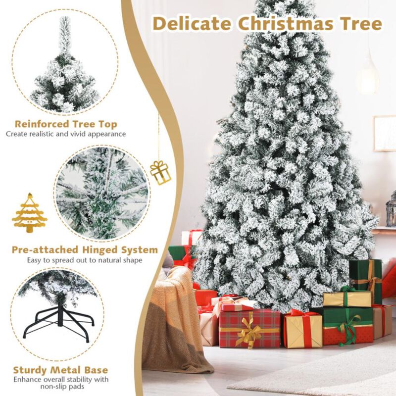 Hivvago Pre-Lit Premium Snow Flocked Hinged Artificial Christmas Tree