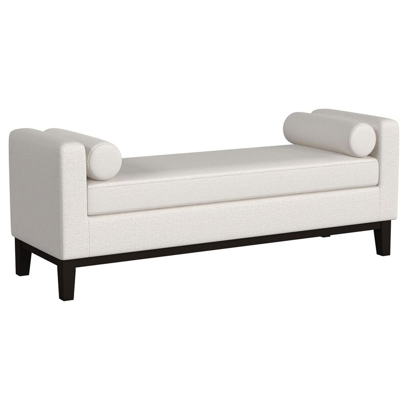 Rosana Accent Bench, Beige Fabric, 2 Round Bolster Pillows, 64 Inch - Benzara