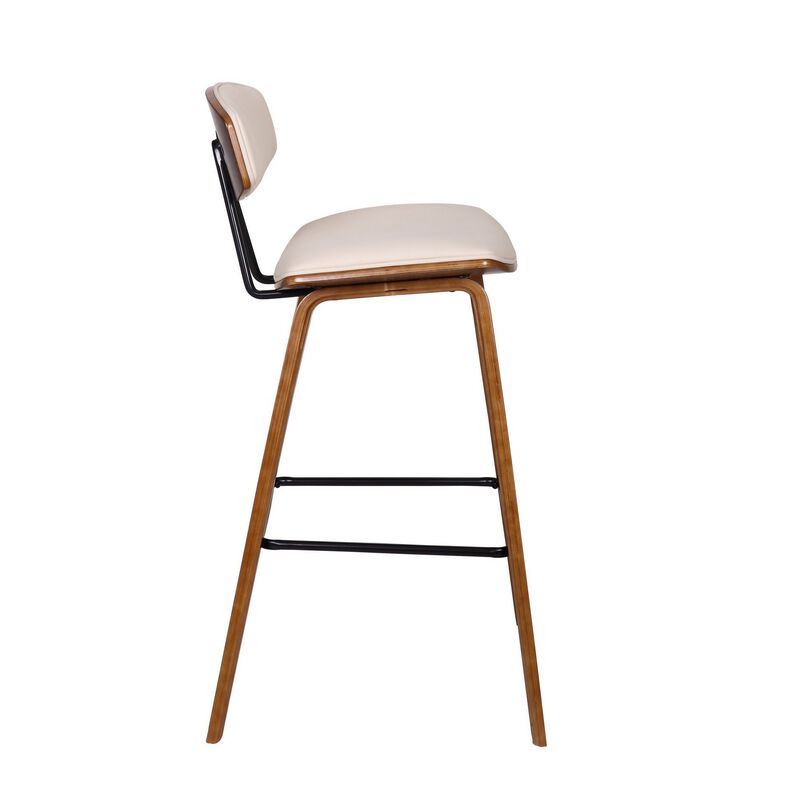 28.5 Inches Contoured Seat Leatherette Barstool, Cream - Benzara