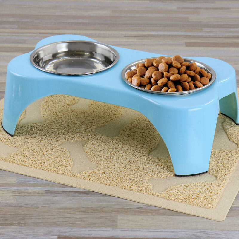 Gibson Home Bow Wow Meow 3 Piece Elevated Pet Bowl Dinner Set in Teal