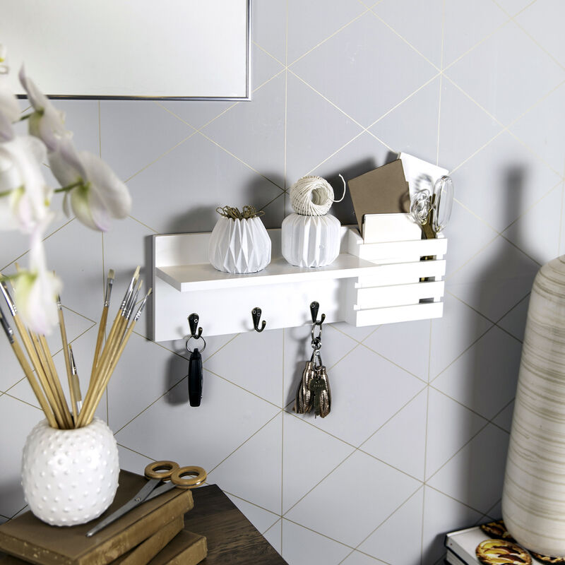 Mail and Key Wall Shelf Organizer with Pocket and Hanging Hooks