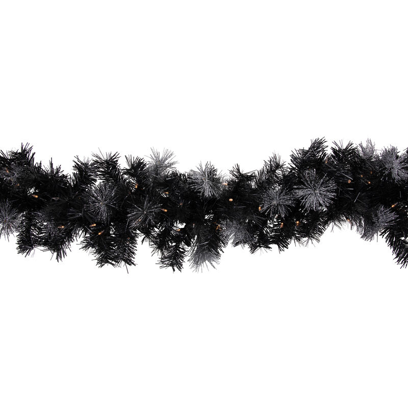 6' Pre-Lit Black Artificial Christmas Garland with Timer - Warm White LED Lights
