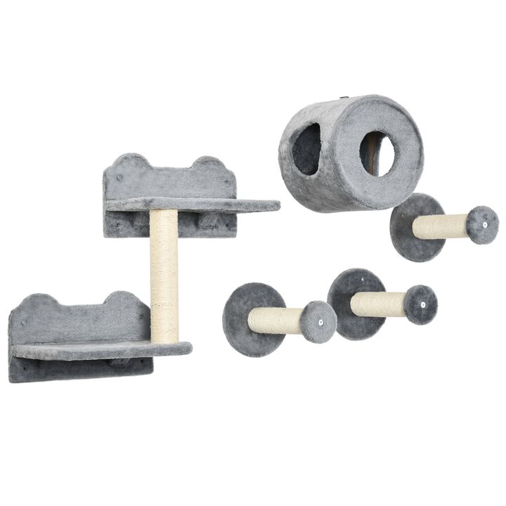 Gray Cat Playground: 5-Piece Wall-Mounted Shelves & Perches Set