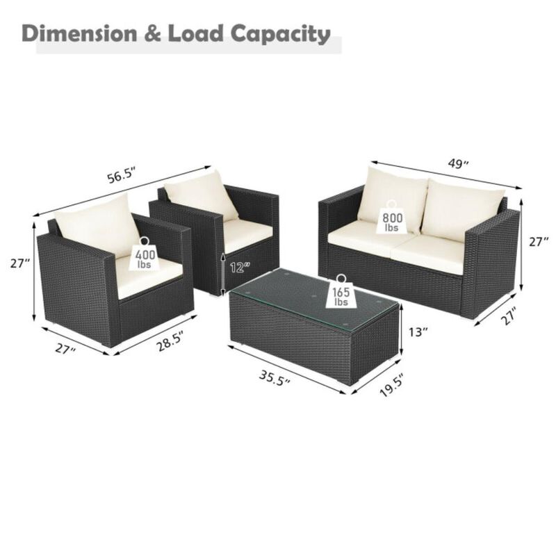 Hivvago 4 Pieces Patio Rattan Conversation Set with Padded Cushions