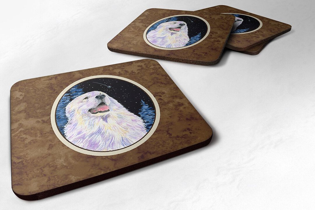 Caroline's Treasures SS8466FC Starry Night Great Pyrenees Foam Coasters Set of 4 (Set of 4), 3.5 H x 3.5 W, Multicolor