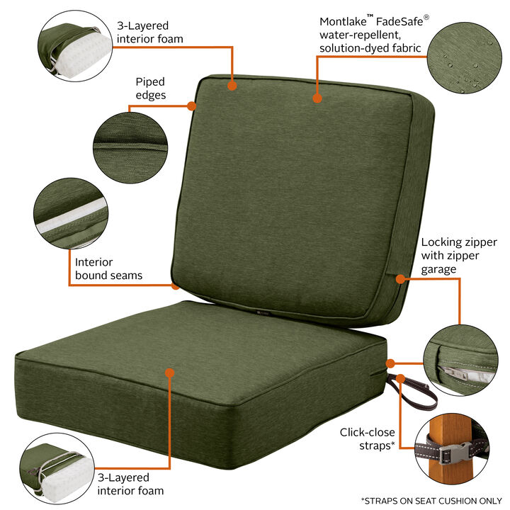 Classic Accessories Montlake FadeSafe Patio Seat & Back Cushion Combo, 23"W x 23"D x 5" x21"W x 20"H x 4", Heather Fern