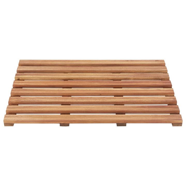 Bath Mats Set of 2, Brown Solid Acacia Wood, Slatted Design, 22x15  - Benzara