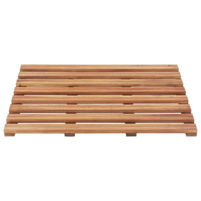 Bath Mats Set of 2, Brown Solid Acacia Wood, Slatted Design, 22x15  - Benzara