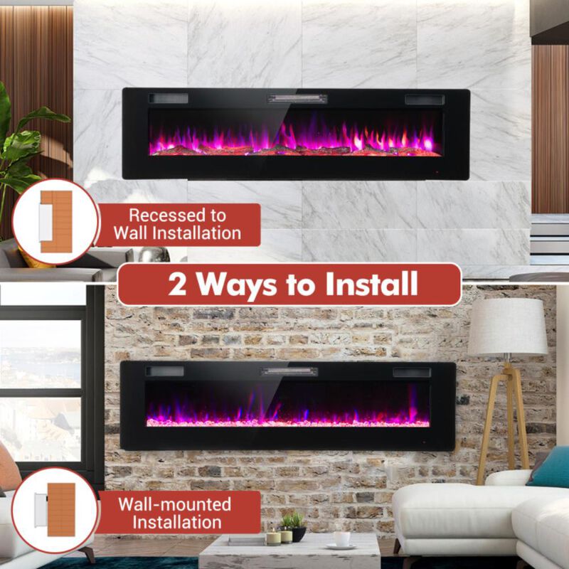 Hivvago 60 Inches Ultra-thin Electric Fireplace with Remote Control and Timer Function