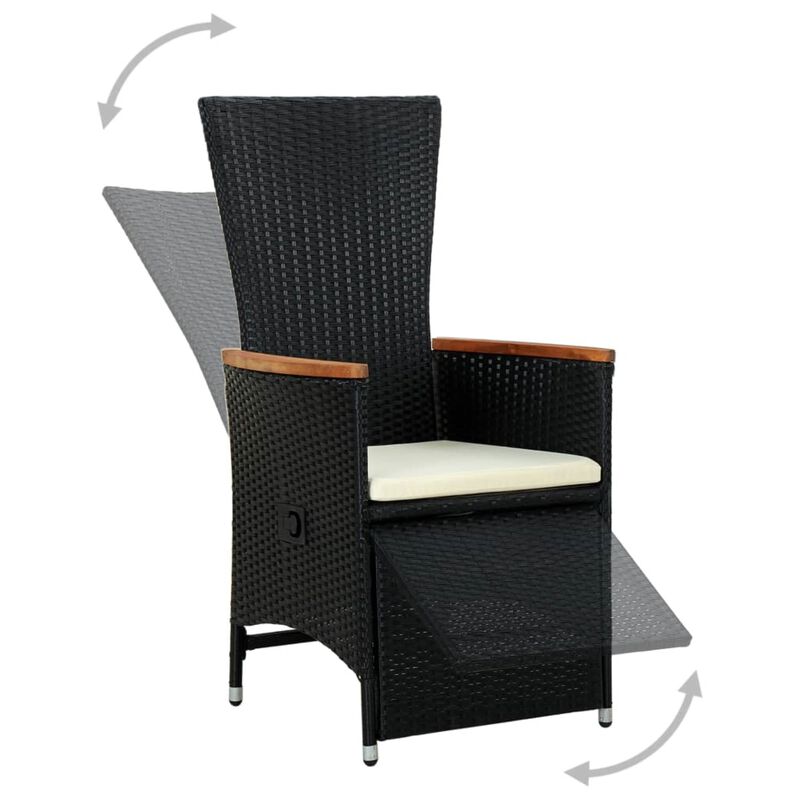 vidaXL 7 Piece Outdoor Dining Set Poly Rattan Acacia Wood Black