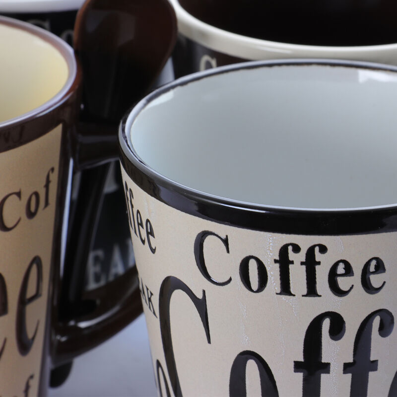 Mr. Coffee Dolce Cafe 8 Piece Ceramic Cup and Spoon Set in Assorted Designs
