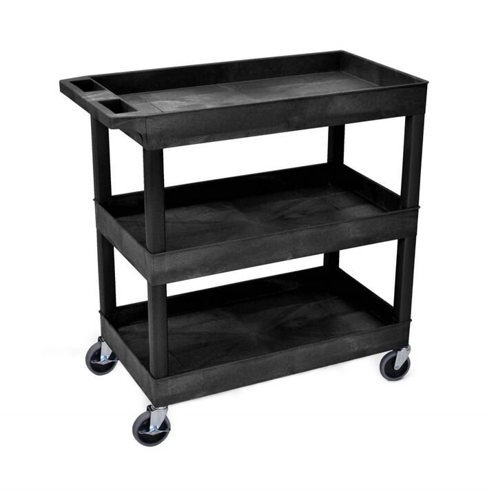 Luxor High Capacity 3 Tub Shelves Cart in Black