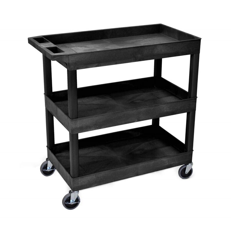 Luxor High Capacity 3 Tub Shelves Cart in Black