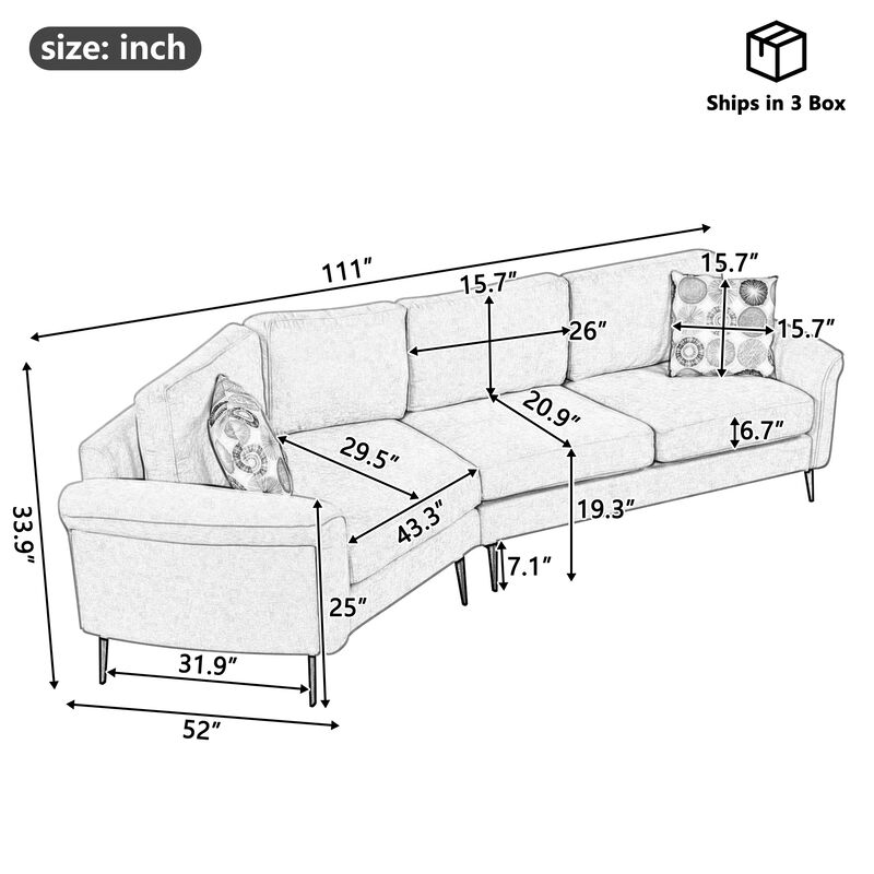Merax Upholstered 3-seater Sofa Curved Sofa Couch