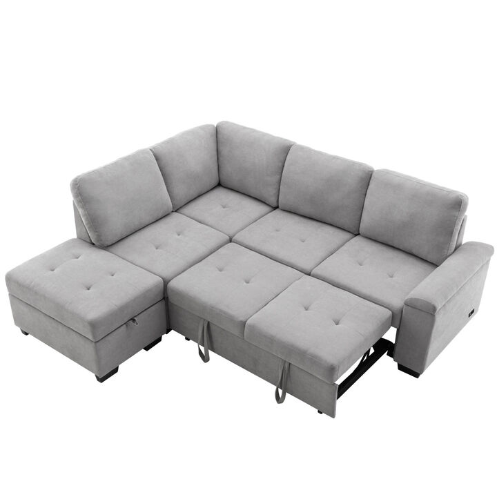 L-Shaped Sleeper Sectional Sofa with USB Charge