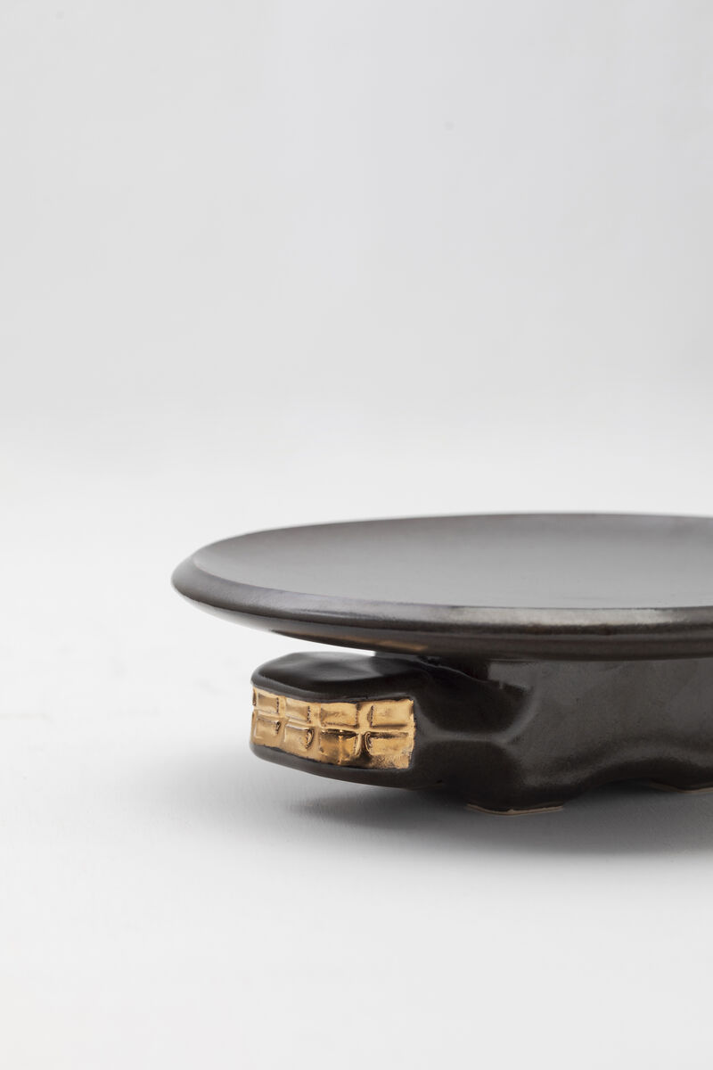 JAGUAR Decorative Ceramic Platter in Dark Green Glaze with Gold Luster Details, by ANDEAN, In Stock