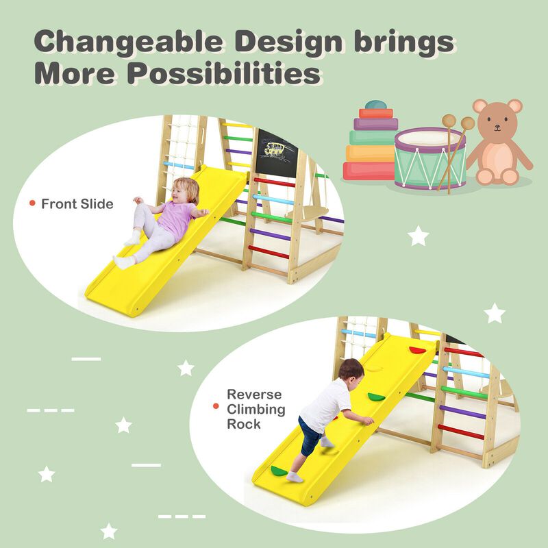 Indoor Playground Climbing Gym Wooden 8-in-1 Climber Playset for Children-Multicolor