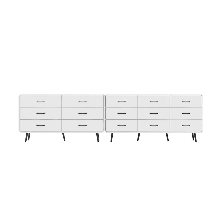 FUFU&GAGA Modern 15-Drawer Dresser with Sleek Black Handles & Legs (117.9" W x 15.7" D x 30.7" H), White