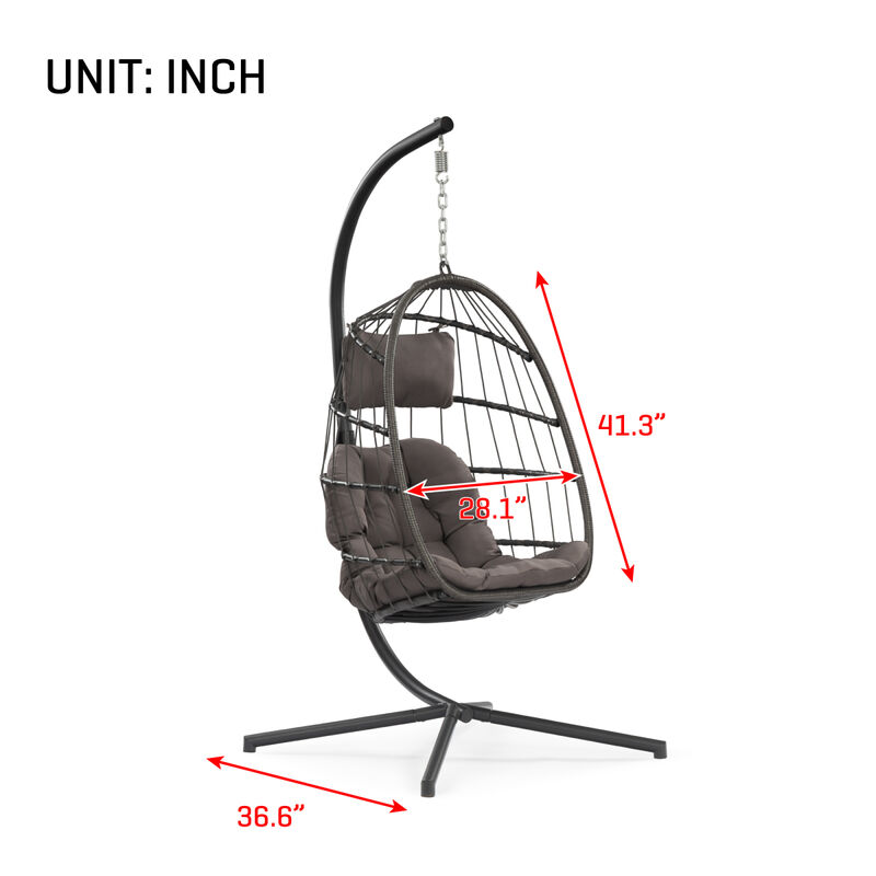 Outdoor Patio Wicker Hanging Chair Swing Chair Patio Egg Chair UV Resistant Dark Cushion