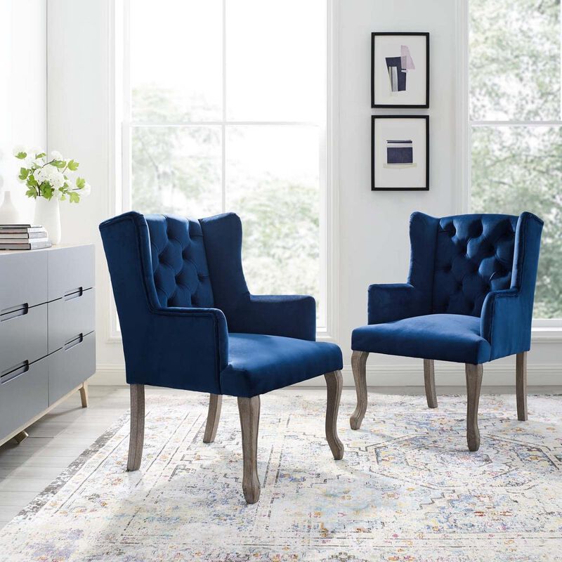 Modway Realm Armchair Performance Velvet Set of 2, 25.5 x 57 x 39.5, Navy