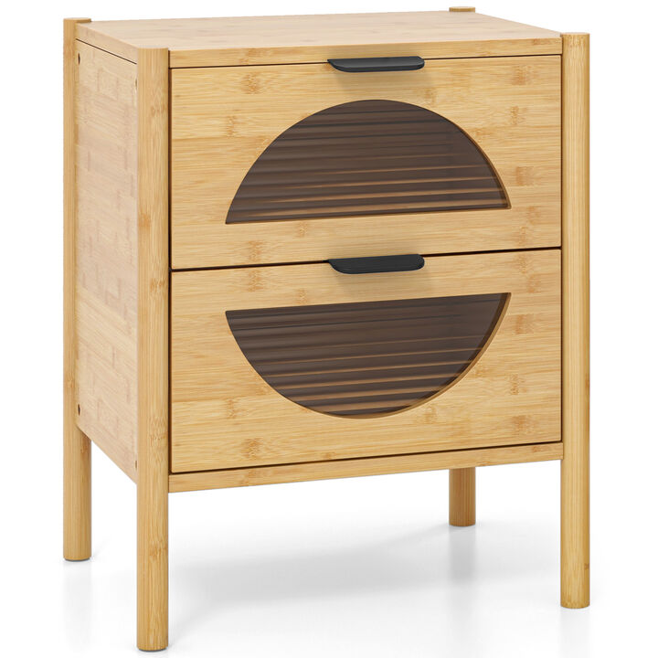 Nightstand with 2 Storage Drawers and Reeded Tempered Glass Fronts