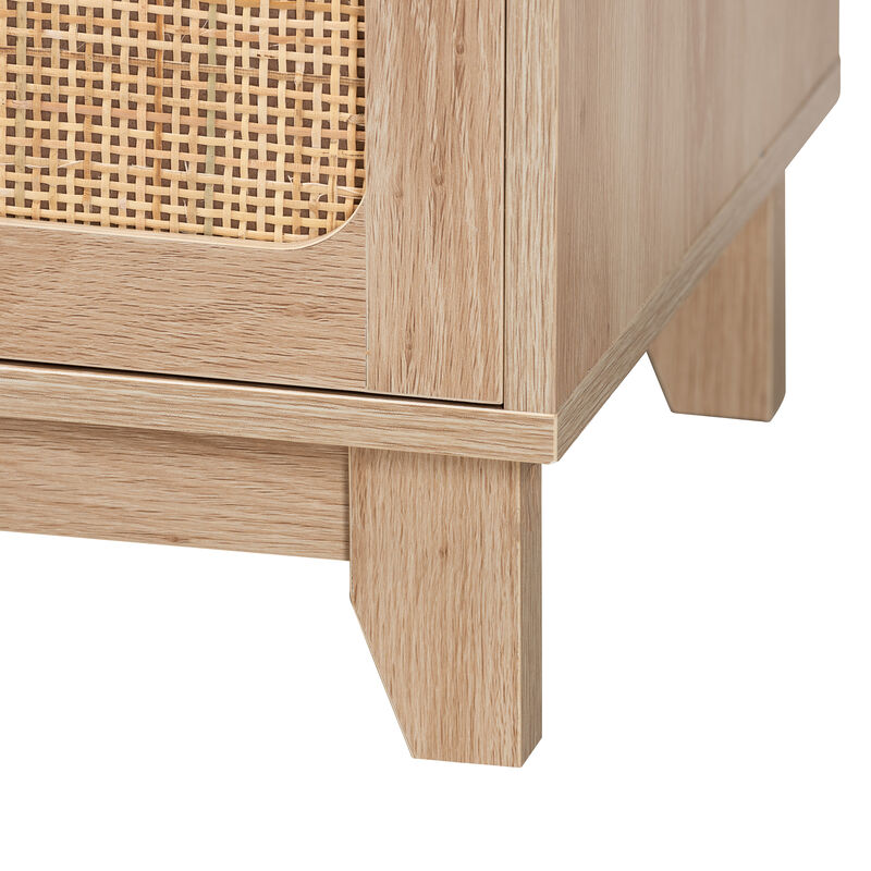 Baxton Studio Elsbeth  Light Brown Finished Wood and Natural Rattan 2 Door TV Stand