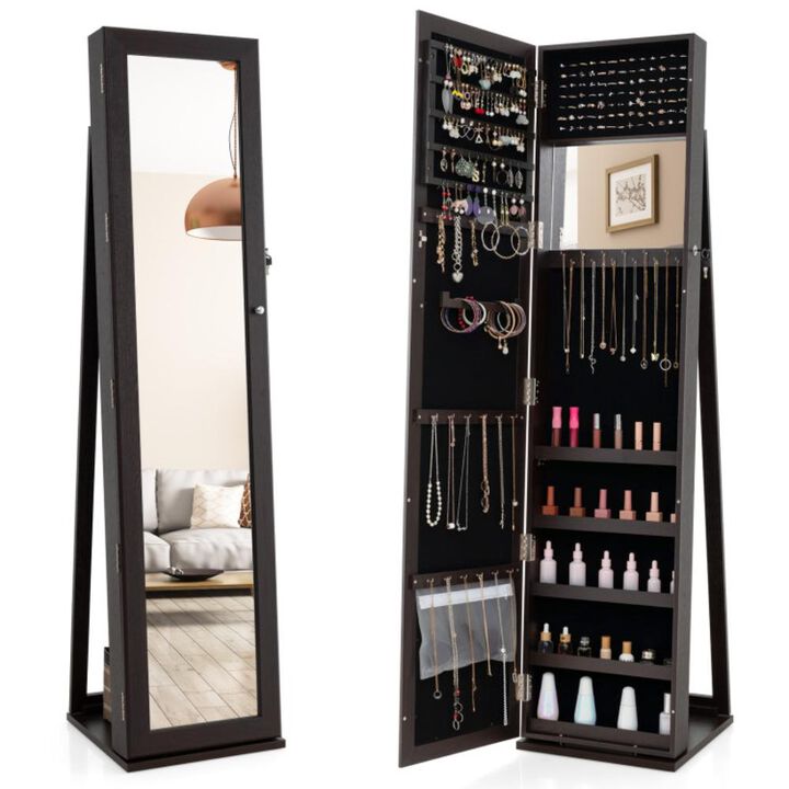 Hivvago Standing Lockable Jewelry Storage Organizer with Full-Length Mirror