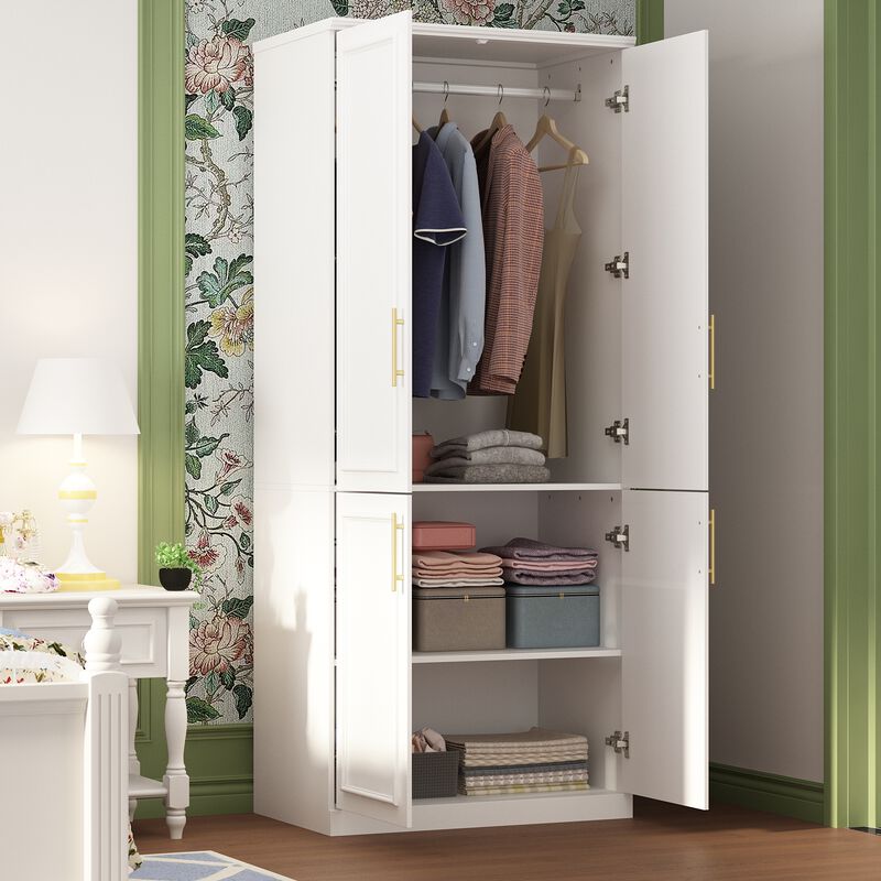 FUFU&GAGA  Armoire with Shelves and Hanging Rods for Bedroom Storage (31.7" W x 19.3" D x 74.8" H)White