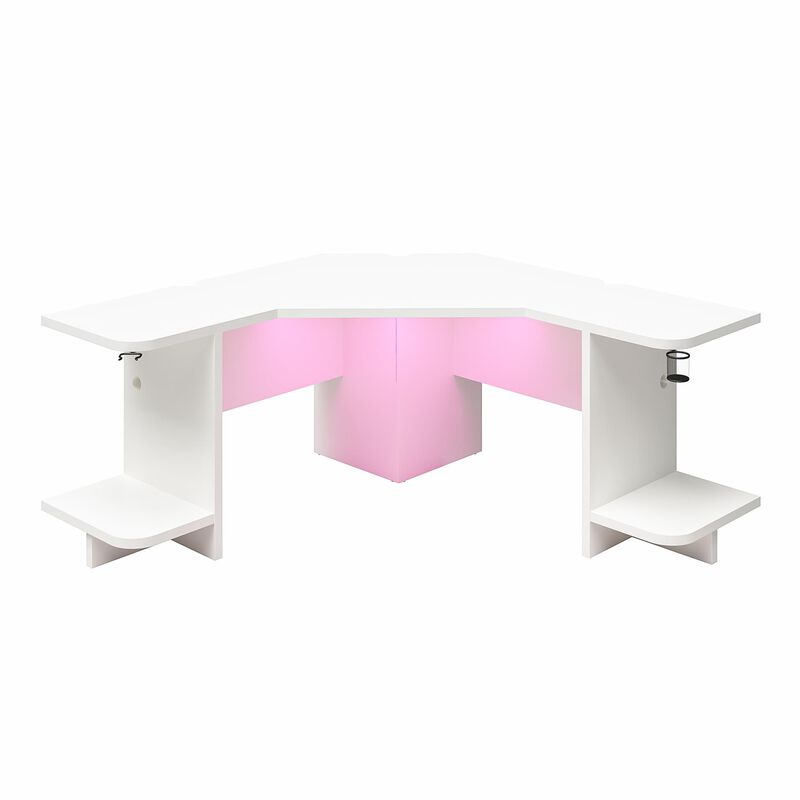 Mod Corner Gaming Desk with LED Light Kit, White