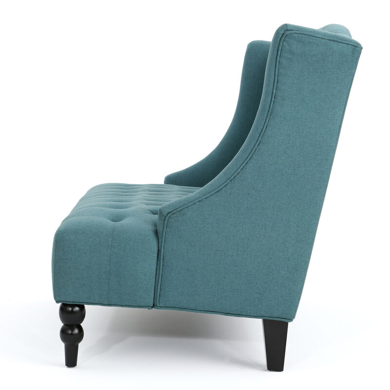 Lanny Loveseat Settee, Wingback Bench 50 Inch Wood, Tufted Teal Velvet - Benzara