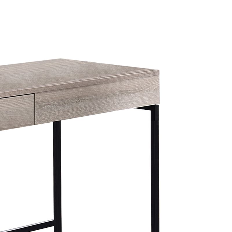 Wooden Desk with 2 Drawers and Metal Frame, Washed White and Black-Benzara