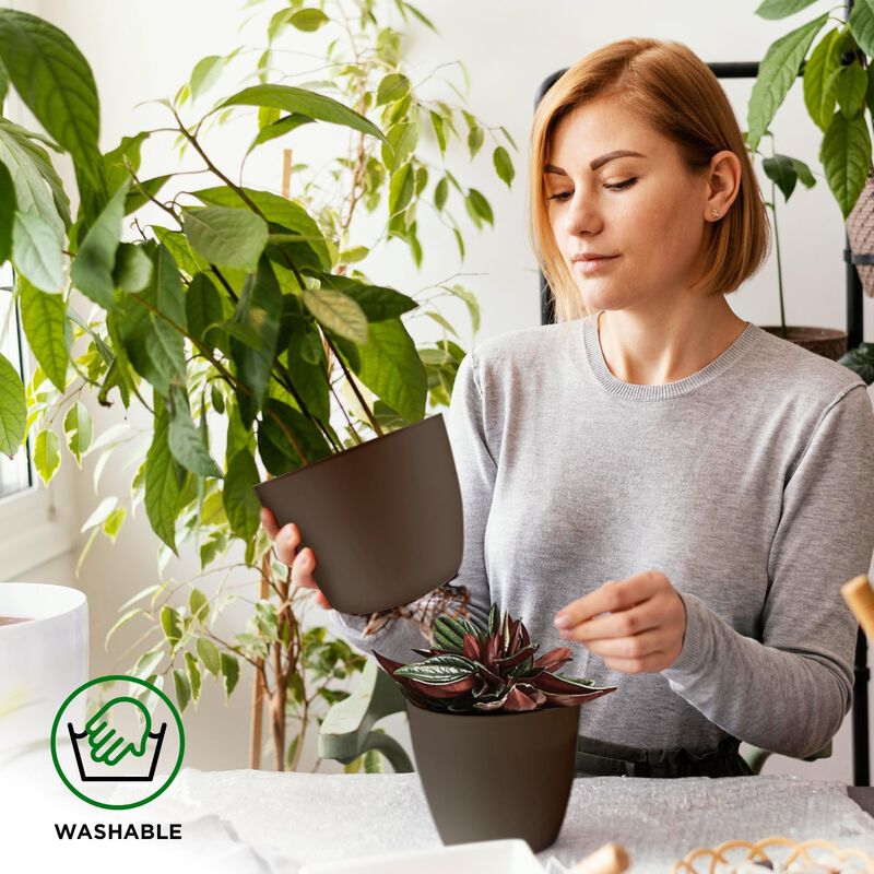 Planter Pots with Drainage Holes - Lightweight, Durable, and Space-Saving Pots for Indoor and Outdoor - Versatile Functionality, Simple Modern Design, Plastic Planter Pots