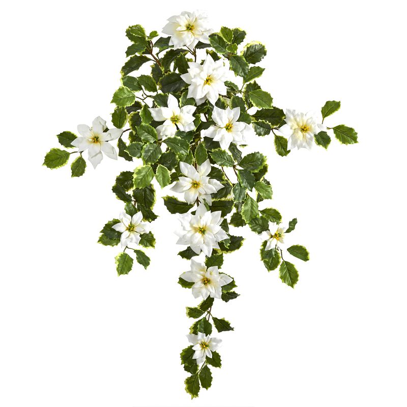 Hivvago 30" Poinsettia and Variegated Holly Artificial Plant (Set of 2) (Real Touch)